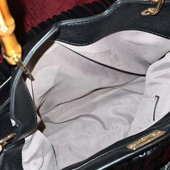 Sondra Roberts Luxury Bamboo  handle pleated vegan leather Large tote bag - Picture 13 of 17